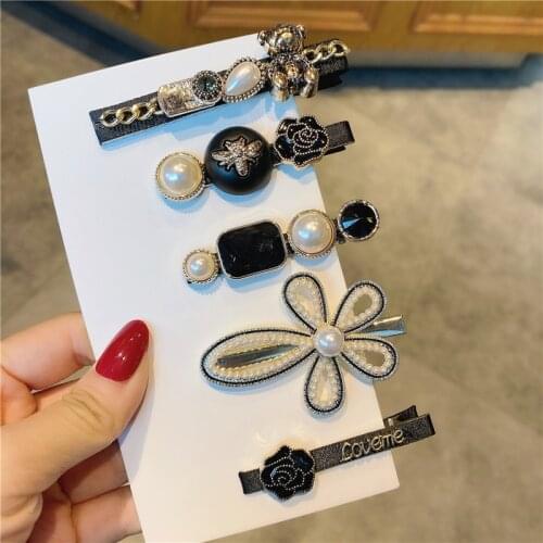 New Retro Bear Cub Female Set HairPins Fashion Sweet Pearl Flowers Girl Bangs Clip Side Clip Hairpin Hair Accessories