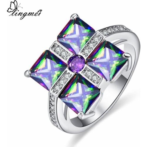 Lingmei New Square Multi Gold Red Olive Geen & Champagne Purple White Silver ColorRing Size 6-9 Women Fashion Jewelry