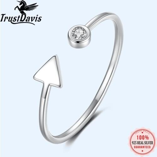 Trustdavis Genuine 925 Sterling Silver Fashion Round Triangle Shiny CZ Opening Ring For Women Wedding Party S925 Jewelry DA1172