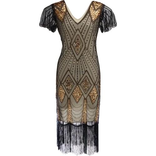 S M L XL XXL 3XL Beaded Sequin Dress Robe Vestidos Women 1920s Flapper Dress Vintage V Neck Butterfly Sleeve Great Gatsby Dress