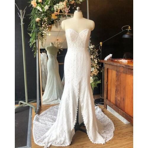 Fully Lace Bidal Wedding Dress 2021 Mermaid vestidos de novia with Train High Slit Sweetheart Designer robe de soirée de mariage