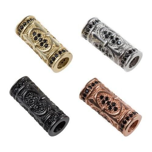 17*7mm Round tube lace micro pave cz zircon cubic zirconia beads DIY Copper necklace charm bracelet connectors cw2d