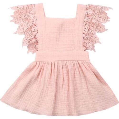 2021 Childrens Dress Summer European and American Baby and Toddler Dress Girls Lace Pure Color Sling Skirt Childrens Skirt