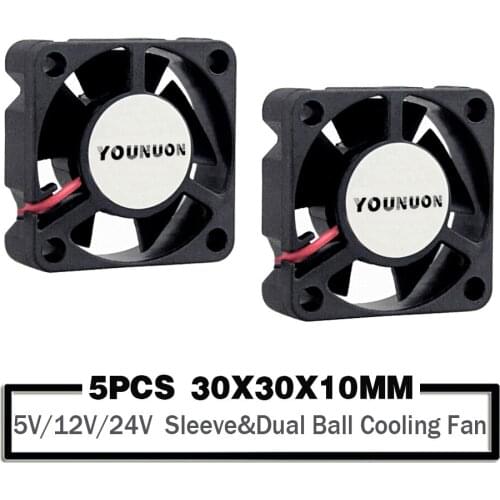 5 Pieces DC 24V 12V 5V 3cm 30x30x10mm 2Pin Ball Bearing Portable Cooling Fan Dupont 2.54 2.0 30mm x 10mm Cooler 3010