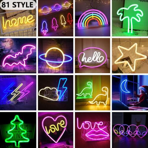 81 Styles LED Neon Light Hello Wall Art Sign Bedroom Decoration Rainbow Hanging Night Lamp Home Party Holiday Decor Xmas Gift