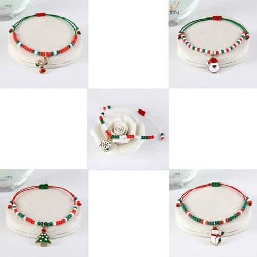 Christmas Bracelet Noel Ornament Bracelets For Women Men Kids Bracelets Pendant With Snowflake Snowman Santa Claus Weave Jewelry