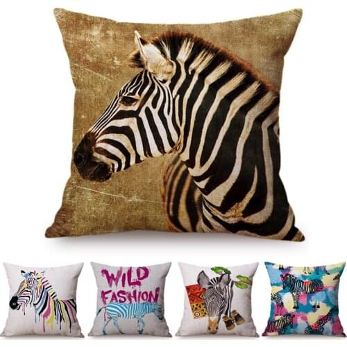 Zebra Cushion Cover Colorful Stripes Pillow Case Africa Watercolor Painting Animal Pillow Covers Bedroom Sofa Decoration