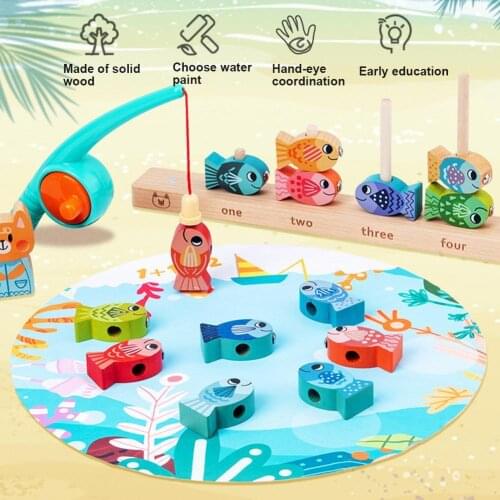 Boys Girls Toddler Wooden Cartoon Fishing Rod Interactive Game Toy Children Gift