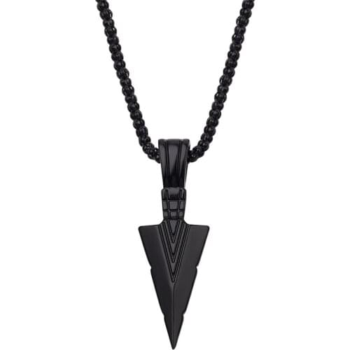 Matte Black Long Necklace with Arrow Pendant Jewelry Chain Hip Hop Punk Rock Christmas Halloween Gift For Men Wome