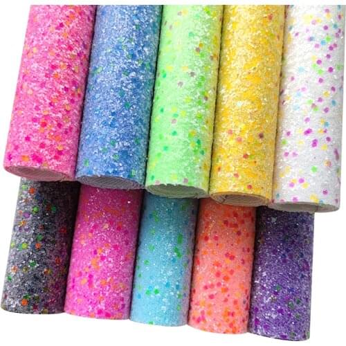 135x30cm Sequin Colorful Fluorescent Chunky Glitter Faux Synthetic Leather Fabric Sheets for Making Shoe/Craft/Bag/Hair Bow