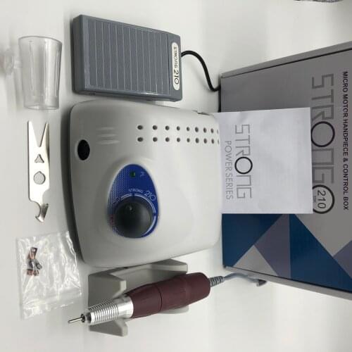 35000RPM STRONG 210 120 Micromotor Handpiece STRONG 210 Control Box Electric Nail Drill Machine Manicure Kit Nail Art Equipment