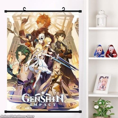 Game Genshin Impact Paimon Amber Ning Guang Diluc kaeya Poster Wall Scroll Painting Mural Fashion Home Decor Collection Art