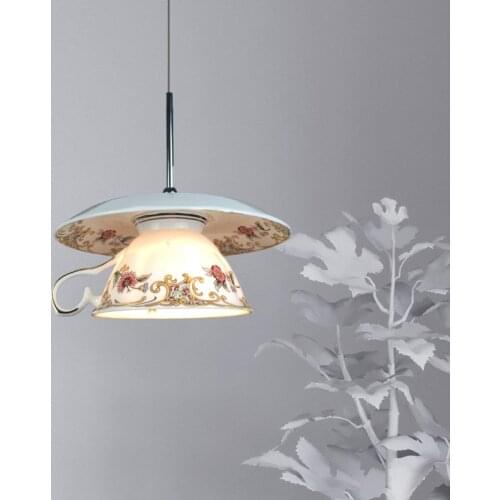 Ceramic Cup Cafe Pendant Light Modern Chinese Led Hanging Lamp Kitchen Bedroom Light Fixtures Bar Loft Industrial Home Decor