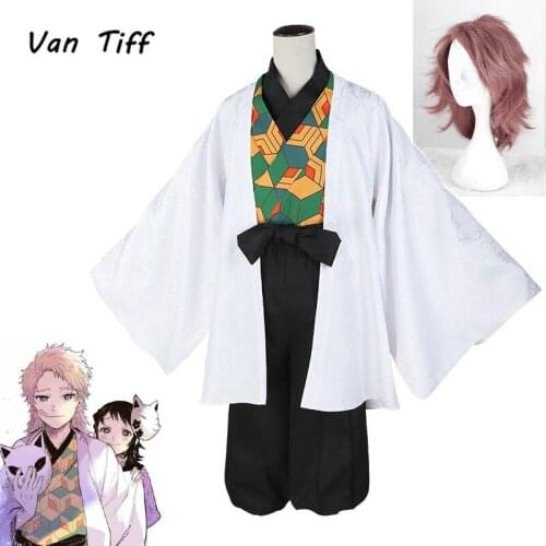 Demon Slayer Cosplay Sabito Costume Kimetsu no Yaiba Kimono Uniforms Shirt Pants Coat Cloak Sets Wigs Holloween costumes Unisex
