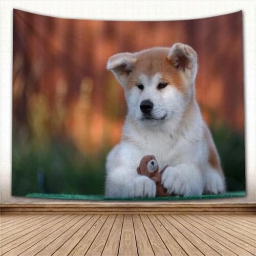 Cute Pet Akita Dog Tapestry Colorful Psychedelic Decorative Carpet Wall Fabric For Living Room Bedroom Tapestries Accessories