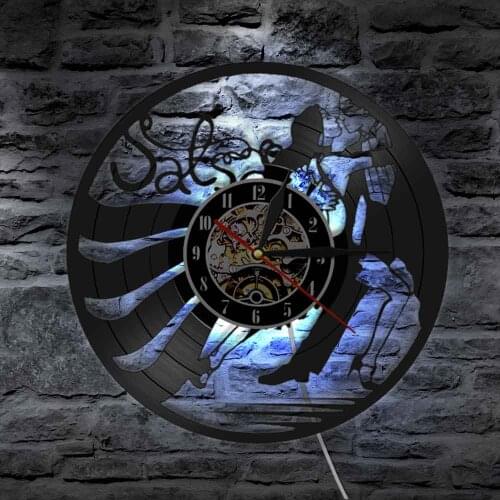 Latin Salsa Dance Wall Clock Dancing Couple Silhouette Vinyl Record Wall Clock For Dance Studio Classroom Schools Wall Lamp Gift