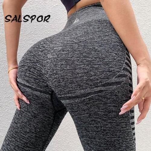 SALSPOR Capris Leggings Sport Women Striped Fitness Gym Legging Running High Waist Tights Pants Work Out Slim Stretchy