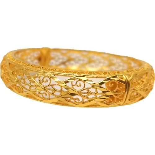 Dubai 24K gold men wendding Bangle Bracelts For women luxury designer charms hollow bracelet engraved Pattern engagement Jewelry