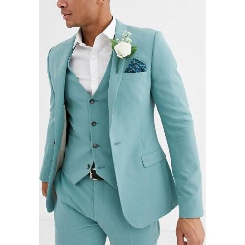 Terno Masculino Mint Green Beach Groomsmen Wedding Tuxedos Formal Evning Prom Fit Man Marriage Men Suits 3 Pieces Pcs Blazers