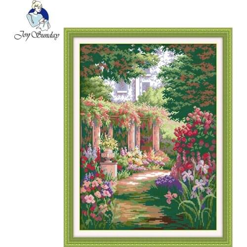 Joy Sunday DIY Cross Stitch Kits Sets Handmade Needlework Chinese Embroidery Romantic Backyard Garden Patterns Cross-Stitching