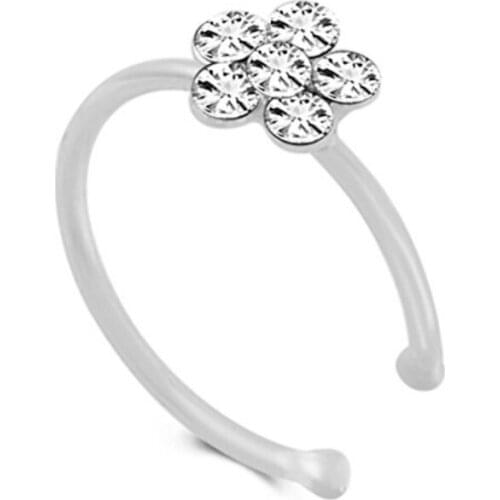 Small Thin Flower Clear Crystal Nose Ring Stud Hoop-Sparkly Crystal Nose Ring