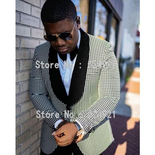 New Arrival Men Suits White Dot Groom Tuxedos Shawl Black Velvet Lapel Groomsmen Wedding Best Man ( Jacket+Pants+Tie ) C741