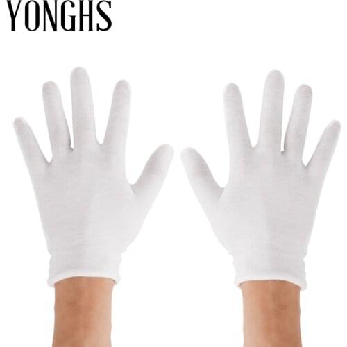 White Golves Thin Reusable Elastic Soft Work Gloves for Dry Hand Moisturizing Cosmetic Eczema Hand Spa Coin Jewelry Inspection