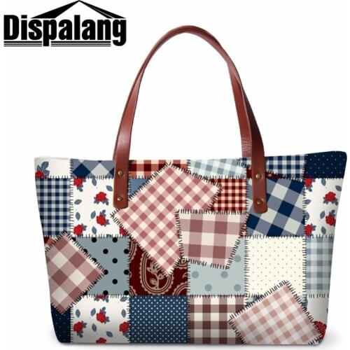 Dispalang Patchwork Shoulder Handbag Women Fabric Printed Messenger bag for Ladies Colorful Geometric Large Tote Bag Teen Girls