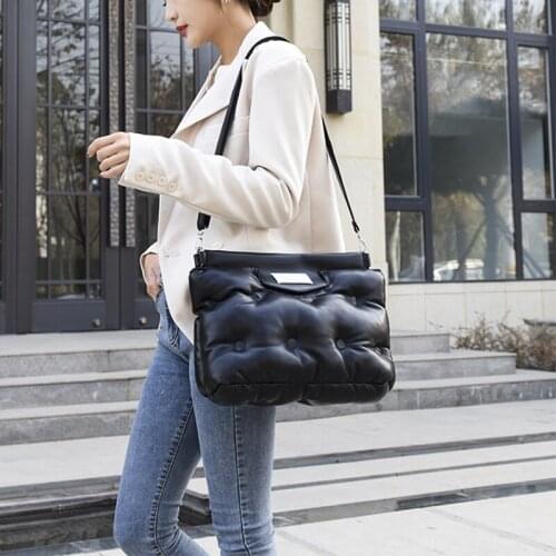 Luxury Leather Shoulder Bags For Women Cloud Handbags Female Space Cotton Down Pleated Crossbody Bag Large Capacity Travel Tote