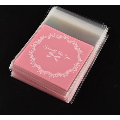 100 Pcs/lot Cookie Packaging Dot Bowknot Self-adhesive Plastic Bags for Biscuits Snack Baking Package 7*7 cm+3cm