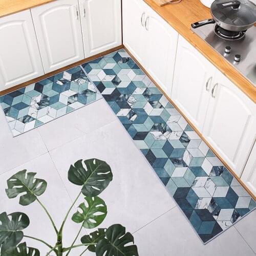 Gray Geometry Printed Kitchen Mat New Light Luxury Entrance Doormat 2021 Simple Water and Oil Absorbent Floor Mats Drop Shipping