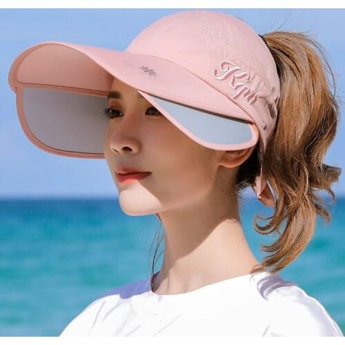 Summer Hats For Women UV Protection Retractable Brim Empty Top Sun Caps Ladies Outdoor Travel Cyling Visor Hat
