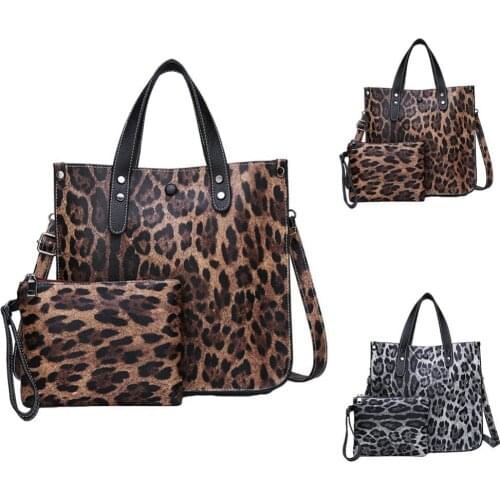Women Leopard Large Capacity Faux Leather Crossbody Shoulder Bag Tote Pouch Large Capacity Travel Tote Crossbody Shoulder Bag