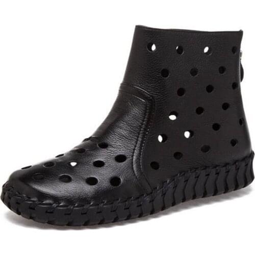 2021 New Spring Hollow Women Boots Fashion Casual Shoes Boots Summer Women Sandals Flat Comfort Soft Full Genuine Leather Boots