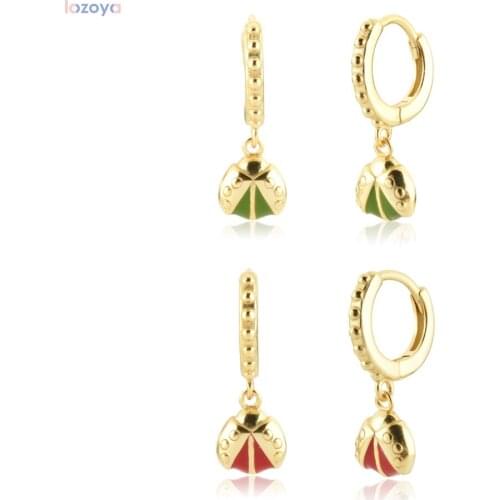 Lozoya 925 Sterling For Women Luxury Silver Gold Drop Earring Apple Red Enamel Piercing Pendiente Luxury Jewelry Clips Party
