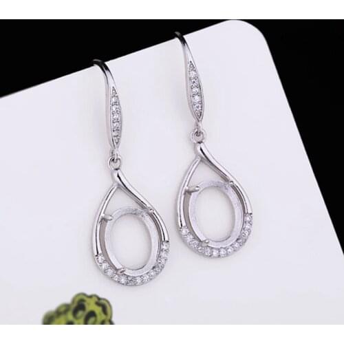 925 Sterling Silver Drop Earrings Women CZ 8x10mm Oval Cabochon Semi Mount Earrings Fine Jewelry Wholesale