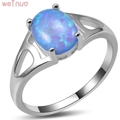 Weinuo Blue Fire Opal Ring 925 Sterling Silver Top Quality Fancy Jewelry Wedding Ring Size 5 6 7 8 9 10 A429