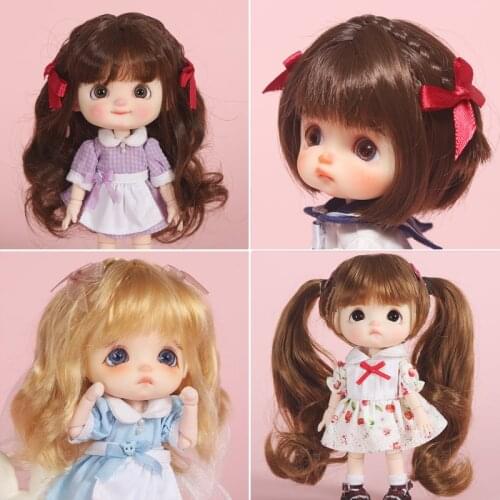 1/8 Bjd SD Doll Wig Soft mohair wig /High Temperature Wire Bangs Horsetail Long Wavy For BJD ob11 Golden pink Doll special wig