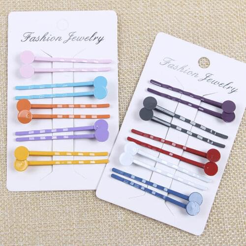 50pcs 56mm Colorful Metal Hairclip with Round Cabochon Blanks Headwear Base Setting Fit DIY Girls Candy Hairpin Jewelry Findings