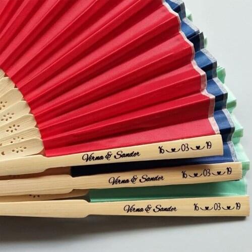 50pcs Personalized Luxurious Silk Fold hand Fan in Elegant Laser-Cut Gift Box +Party Favors/wedding Gifts+printing