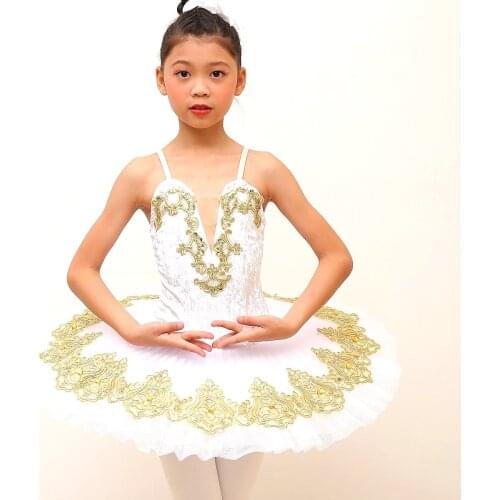White Swan Lake Ballet Dress For Ballerina Tutu Skirts Gold Embroidery Lace Figure Skating Performance Belly Dance Dress