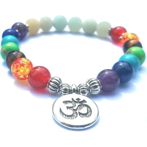 Handmade 7 Chakra Prayer Charm Bracelet for Women Men Lotus OM Buddha Pendant Seven Chakra Yoga Stone Bracelet Dropship
