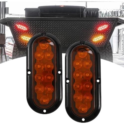 DHBH-2Pcs Oval Oblong 6Inch Surface Mount LED Brake Stop Turn Tail Light Trailer Truck RV Sealed Amber Trailer Tail Light