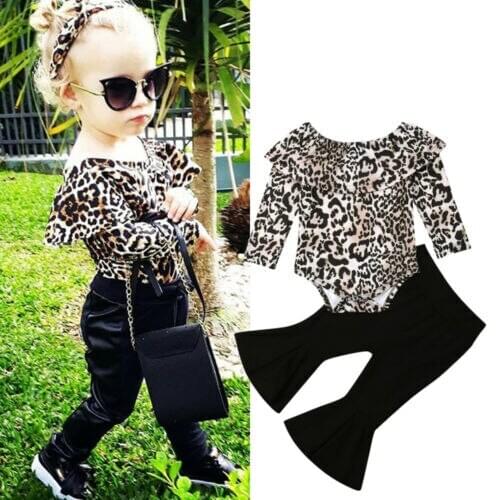 Toddler Kids Baby Girl Autumn Clothes Leopard Romper Tops Pants Leggings Outfits Set Clothes
