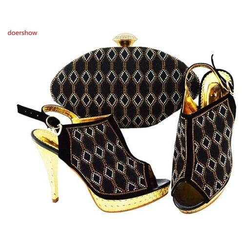Doershow Italian black Shoes and Bags To Match Set Nigerian Shoes and Matching Bag African Wedding Shoes and Bag Set !SWD1-7
