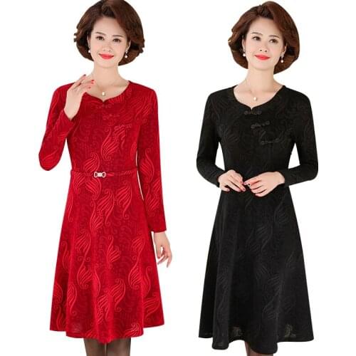 Elegant Midi Buckle Dress For Women 2021 Fall Winter Fashion Female Long Sleeve Retro Turtleneck Party Vestidos