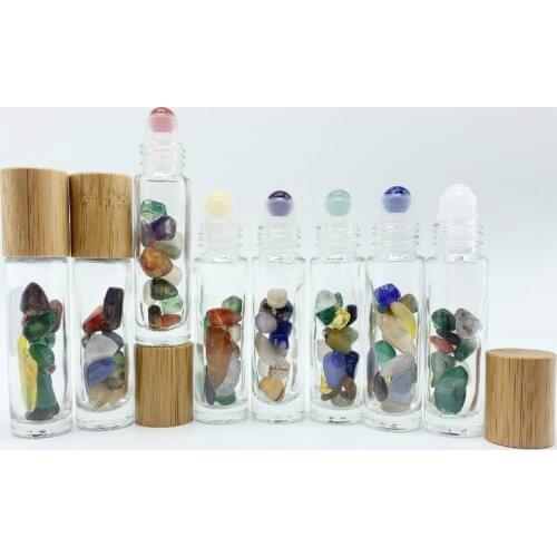 8 Pcs Gemstone Essential Oil Roller Bottles Agate Energy Stone Roller Bottles Bamboo Lids Natural Packaging Bottle P251