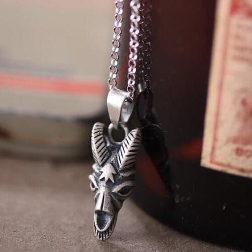 Hiphop Punk Gothic Sheep Goat Head Genuine Antique 925 Sterling Silver Pendant Necklace Vintage Animial Jewelry Allergy Free