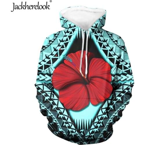 Jackherelook Hawaii Plumeria Polynesian Tribal Tattoo Brand Design Looses Pullover Hoodie Sweatshirt Long-Sleeve Athletic Hooded