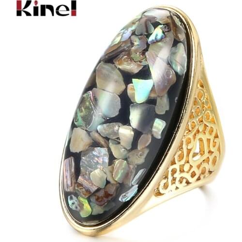 Kinel 2020 New Arrived Shell Rings For Women Dubai Gold Color Hollow Pattern Fashion Wedding Ring Vintage Jewelry Wholesale